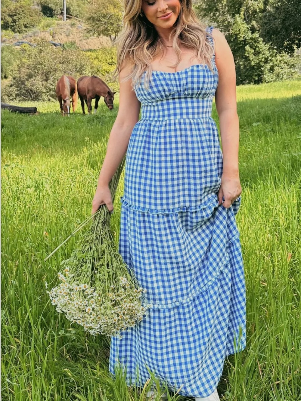Show Me Your Mumu Rosie Blue Gingham Maxi Dress - size large